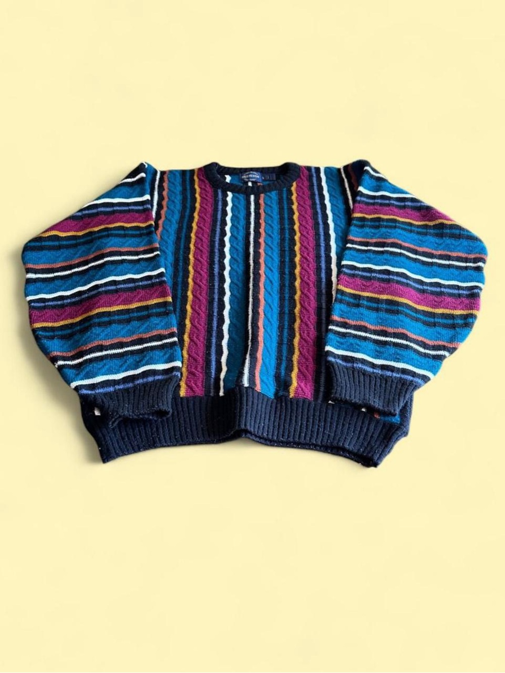 Vintage Weekends Coogi Style Cable Knit Sweater Multicolor Men’s XL Tall